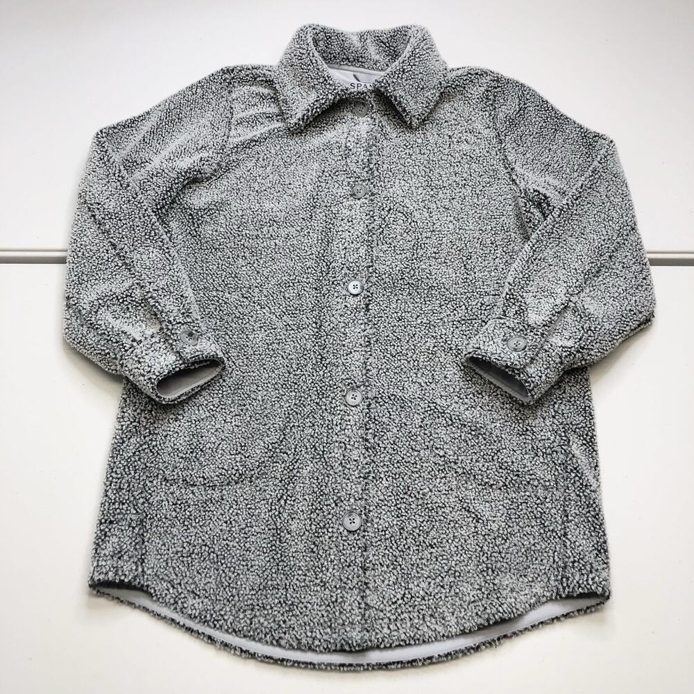 Spanx Luxe Fleece Shirt Jacket Shacket Teddy Cozy Button Down In Gray Size M
